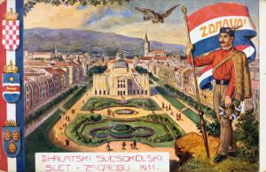 MUO-044688: II. Hrvatski svesokolski slet u Zagrebu 1911.;II. Croatian falcon flight in Zagreb 1911.: razglednica