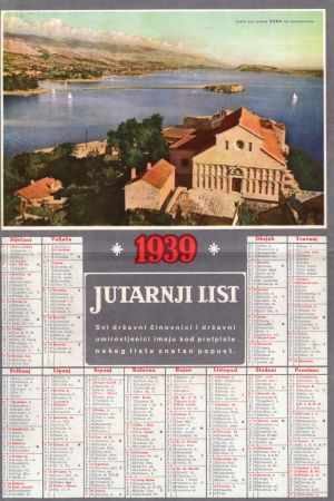MUO-021201/02: JUTARNJI LIST 1939: kalendar