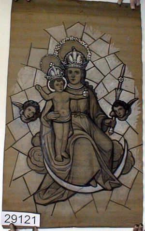 MUO-029121: Marija s Isusom, okrunjena: nacrt za vitraj