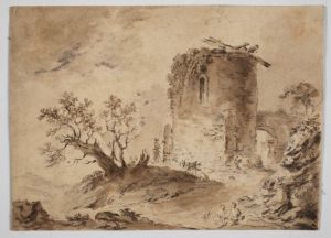 MUO-029852: Krajolik s pastirima pred ruinom: crtež