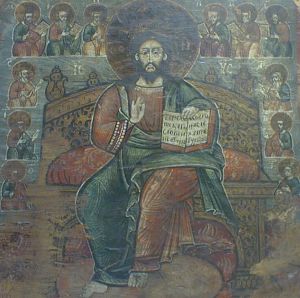 MUO-007035: Isus na prijestolju i dvanaest apostola: ikona