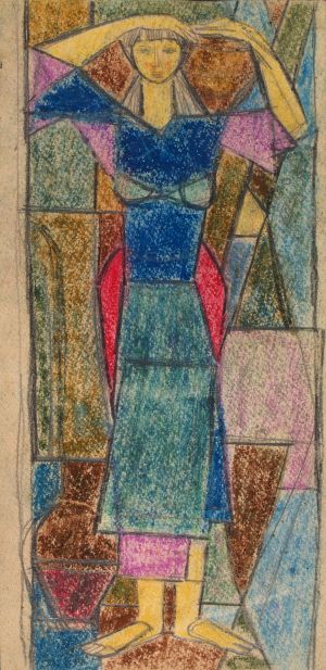 MUO-036374: Žena s vrčem: skica za vitraj