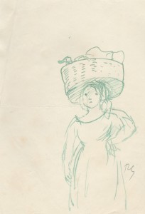MUO-056529: Žena s košarom: crtež
