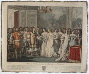MUO-025279: Predstavljanje Vojvotkinje de la Valliere kralju Luju XIV. u St. Germaineu: grafika