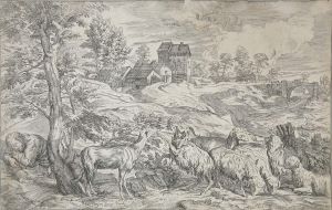 MUO-029890: Zaspali pastir s ovcama i kozama: grafika