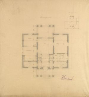 MUO-028853/02: Tlocrt prizemlja obiteljske kuće : Ground floor plan for single-family home: arhitektonski nacrt