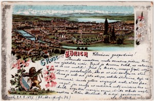 MUO-008745/360: Švicarska - Zürich; panorama s grbom: razglednica