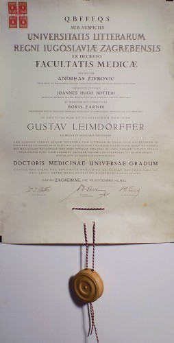 MUO-021613/01: Diploma Medicinskog fakulteta u Zagrebu: Gustav Leimdörffer: diploma