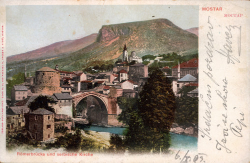 MUO-008745/558: BiH - Mostar; Panorama s mostom: razglednica