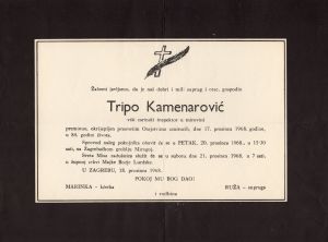 MUO-023309: Tripo Kamenarović: osmrtnica