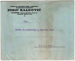 MUO-020864/10: tvornica užarske robe i trgovina ribolovnih predmeta JOSIP BALKOVIĆ: poštanska omotnica