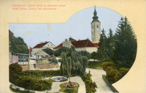 MUO-044669: Varaždinske Toplice - pogled na glavnu ulicu i crkvu sv. Martina: razglednica