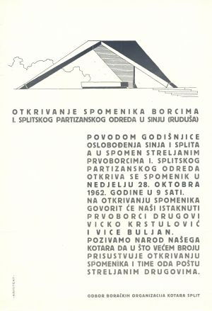 MUO-027258: Otkrivanje spomenika borcima I.splitskog partizanskog odreda u Sinju (Ruduša), 1962.: plakat