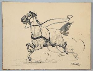 MUO-030449: Konji u trku: crtež