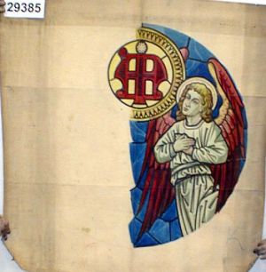 MUO-029385: Anđeli i monogram Marije: nacrt za vitraj