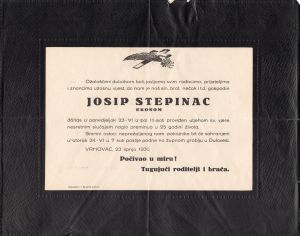 MUO-023290: Josip Stepinac: osmrtnica