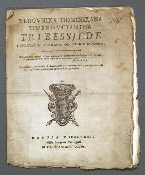 MUO-008329: Redovnika Dominikana Dubrovcjanina, Tri besjede Dubrovniku...1784.: brošura
