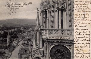 MUO-038577: Zagreb - Katedrala; Detalj zvonika: razglednica