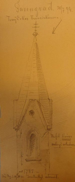 MUO-044809/27: Crtež tornja franjevačke crkve u Šarengradu: arhitektonski crtež