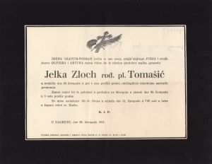 MUO-023297: Jekla Zloch rođ. pl. Tomašić: osmrtnica