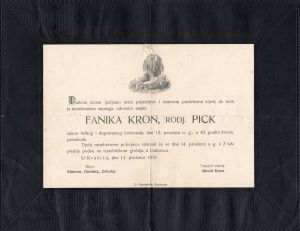 MUO-023280: Fanika Kron, rodj. Pick...: osmrtnica