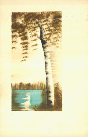 MUO-049437: Pejzaž s brezom: razglednica