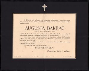 MUO-023292: Augusta Bakrač: osmrtnica
