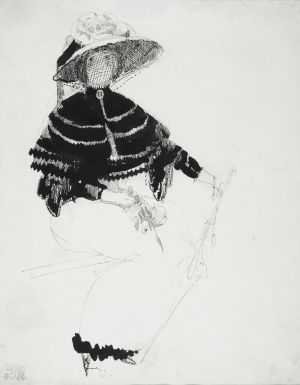 MUO-011631: Žena na klupi: crtež