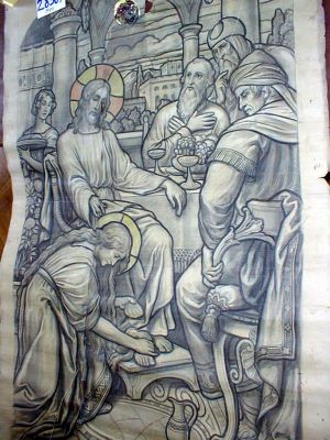 MUO-028507: Magdalena pere Isusu noge: nacrt za vitraj