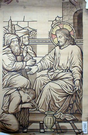 MUO-028579: Magdalena pere Isusu noge: nacrt za vitraj