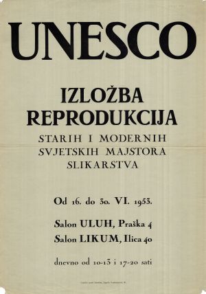 MUO-020012: UNESCO izložba reprodukcija starih i modernih svjetskih majstora slikarstva: plakat
