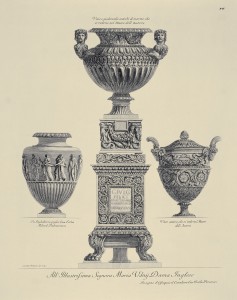 MUO-057436/28: Tri vaze i antičko mramorno postolje: grafika