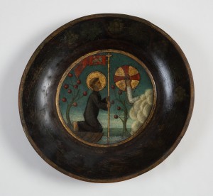MUO-029769: Svetac kleči pred Kristovom aureolom: tanjur