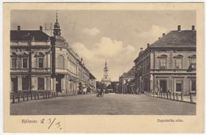 MUO-044750: Bjelovar - Zagrebačka ulica s pogledom na katoličku crkvu: razglednica