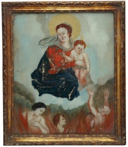 MUO-025534: Bogorodica s djetetom nad dušama u paklu: slika na staklu