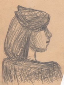MUO-056504: Profil žene sa šeširom: crtež