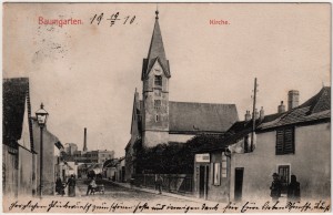 MUO-035089: Austrija - Baumgarten; Gradska ulica s crkvom: razglednica