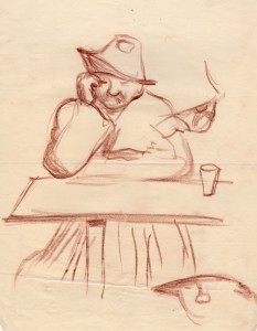 MUO-056455: Čovjek za stolom: crtež