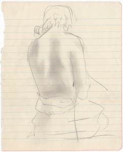 MUO-056523: Skica žene prikazane s leđa: crtež