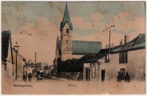 MUO-035094: Austrija - Baumgarten; Gradska ulica s crkvom: razglednica