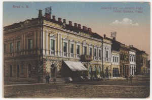 MUO-042578: Brod na Savi - Jelačićev trg i hotel Gelbes Haus: razglednica