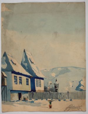 MUO-029864: Kuće pod snijegom: akvarel