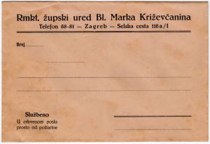 MUO-021038: Rmkt. župski ured Bl. Marka Križevčanina Zagreb: poštanska omotnica