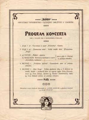 MUO-020889: 'Sloga' Hrvatsko tipografsko pjevačko družtvo...: program za koncert
