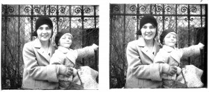 MUO-035128/04: Majka i kćer pred ogradom: stereodijapozitiv
