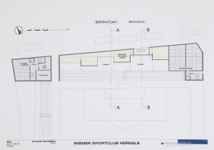 MUO-057615/01: Klupski prostor i sjeverna tribina WSC Hernals i stambena zgrada iznad, Alszeile 19, Beč: arhitektonska studija