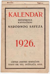 MUO-021178: KALENDAR hrvatskoga katoličkog NARODNOG SAVEZA 1926.: kalendar