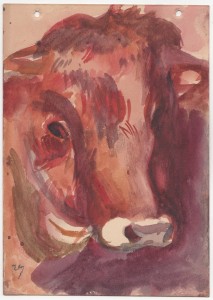 MUO-056561/01: Glava krave: akvarel