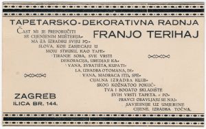 MUO-020865/10: Tapetarsko-dekorativna radnja Franjo Terihaj: posjetnica