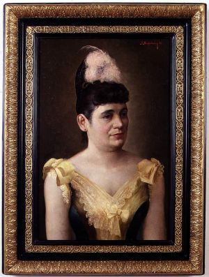 MUO-025823: Portret žene s perom u kosi: slika